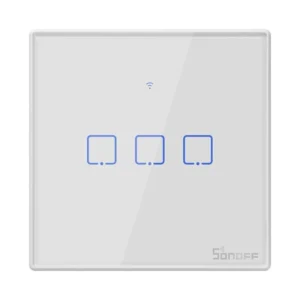 SONOFF T2EU3C-TX Smart Light Switch – 3-Gang, Wi-Fi + RF, White Glass Panel