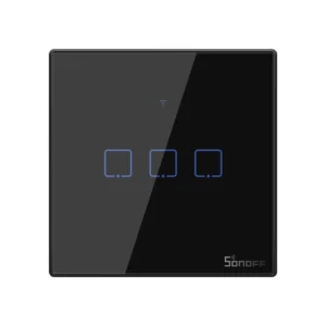SONOFF T3EU3C-TX Smart Light Switch – 3-Gang, Wi-Fi + RF, Black Glass Panel