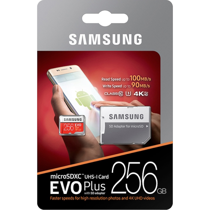 Samsung EVO Plus 256GB microSDXC is a high-performance memory card, UHS-I U3 speed class, with SD adapter