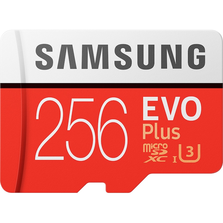 Samsung EVO Plus 256GB microSDXC is a high-performance memory card, UHS-I U3 speed class, with SD adapter