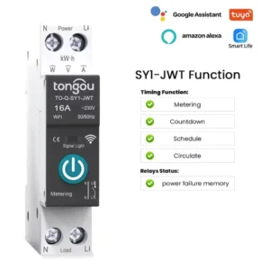 Tongou 1P 16A Smart WiFi DIN Rail Switch – Remote Control, Metering, Tuya Alexa Google Compatible