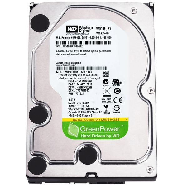 WD AV-GP 1TB 3.5" SATA III HDD 64MB cache, 5400 RPM, optimized for AV and surveillance systems